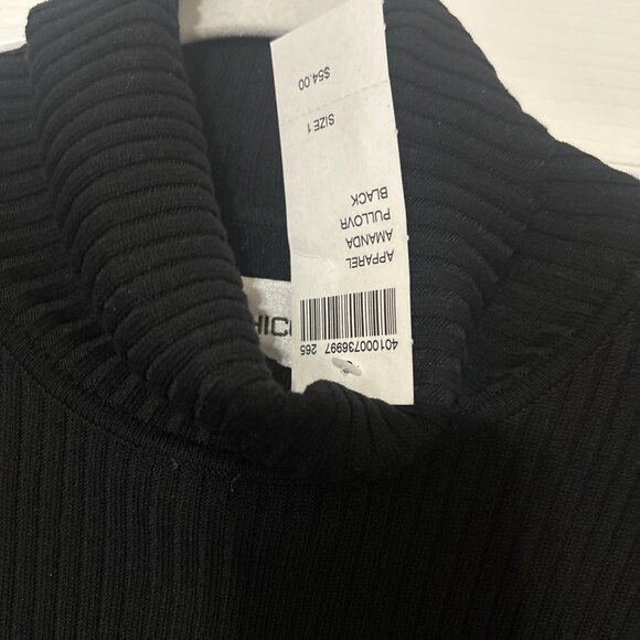 Chico's Turtleneck Sweater Women 1 Black Ribbed Knit Long Sleeve - Picture 3 of 4